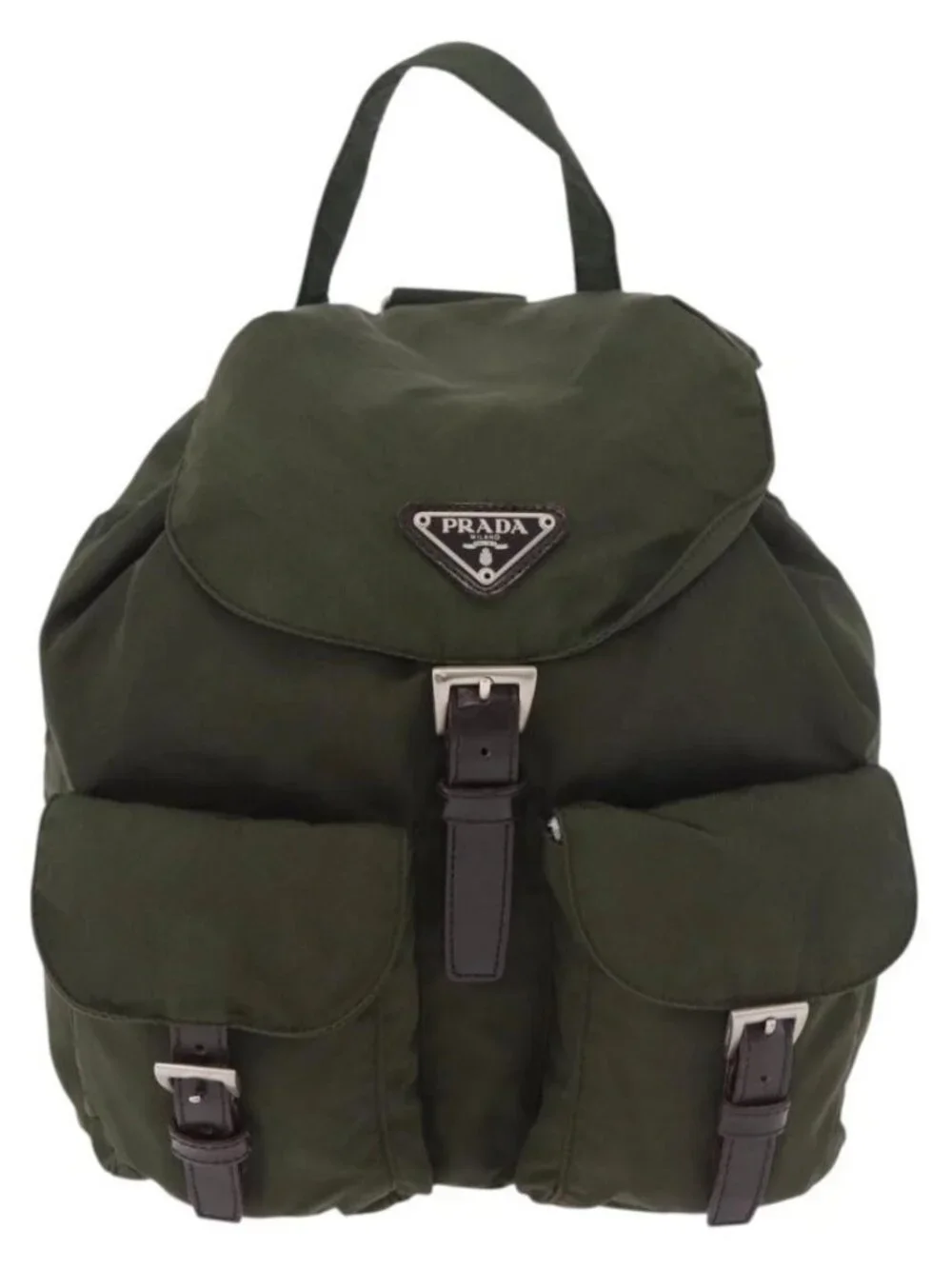 PRADA Backpack Nylon Khaki Silver Auth hk3832